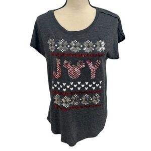 Disney Women’s Christmas Top Gray Size Medium Sequins